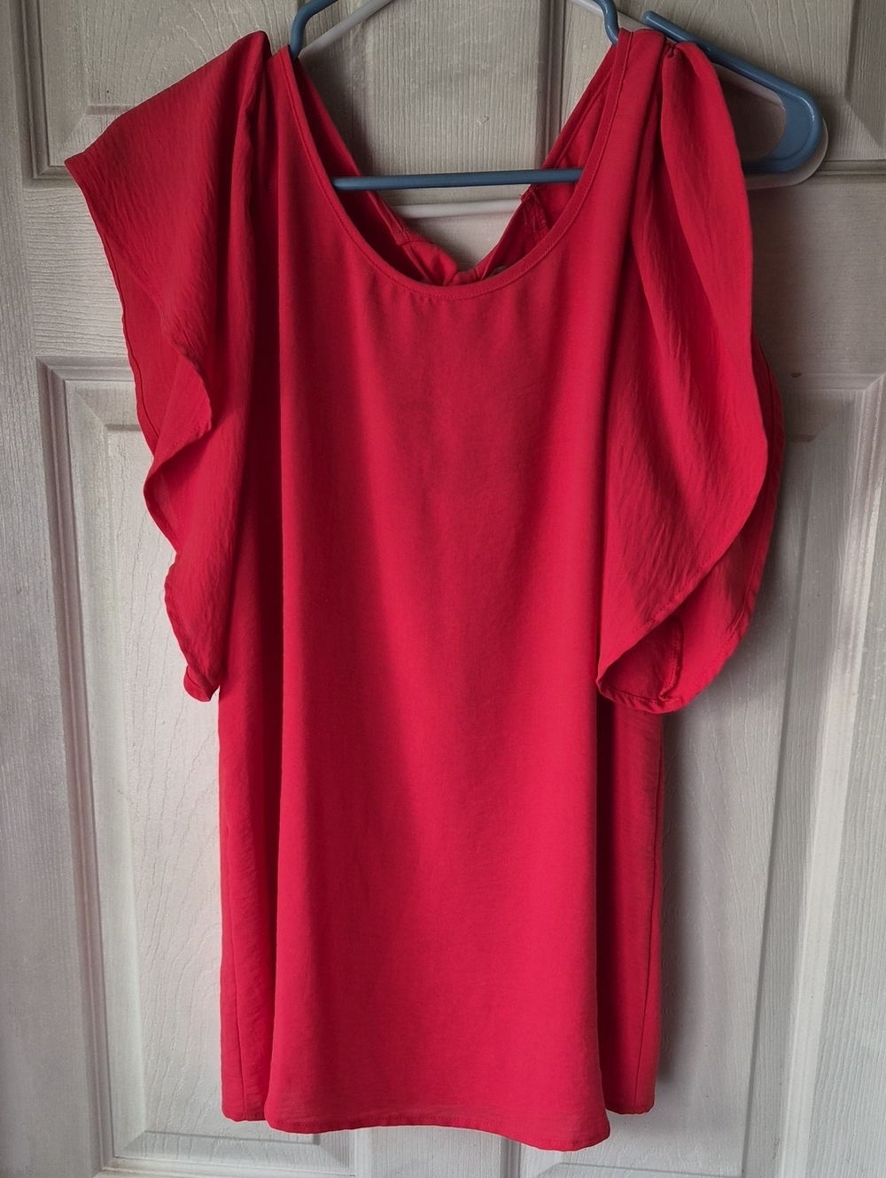 Women’s Red Flutter Sleeve Tie Back Blouse